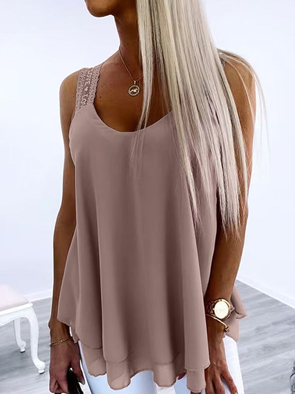 Loose Sleeveless Solid Color U-Neck Vest Top