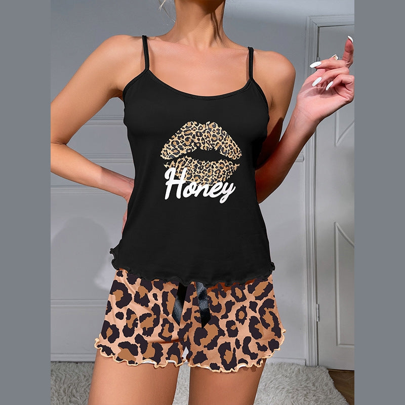 Women Sexy Leopard Print Pajamas Two-Piece Set