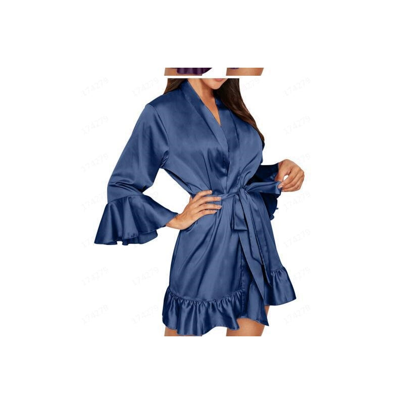 Women Sexy Bathrobe Morning Gown Satin Nightgown