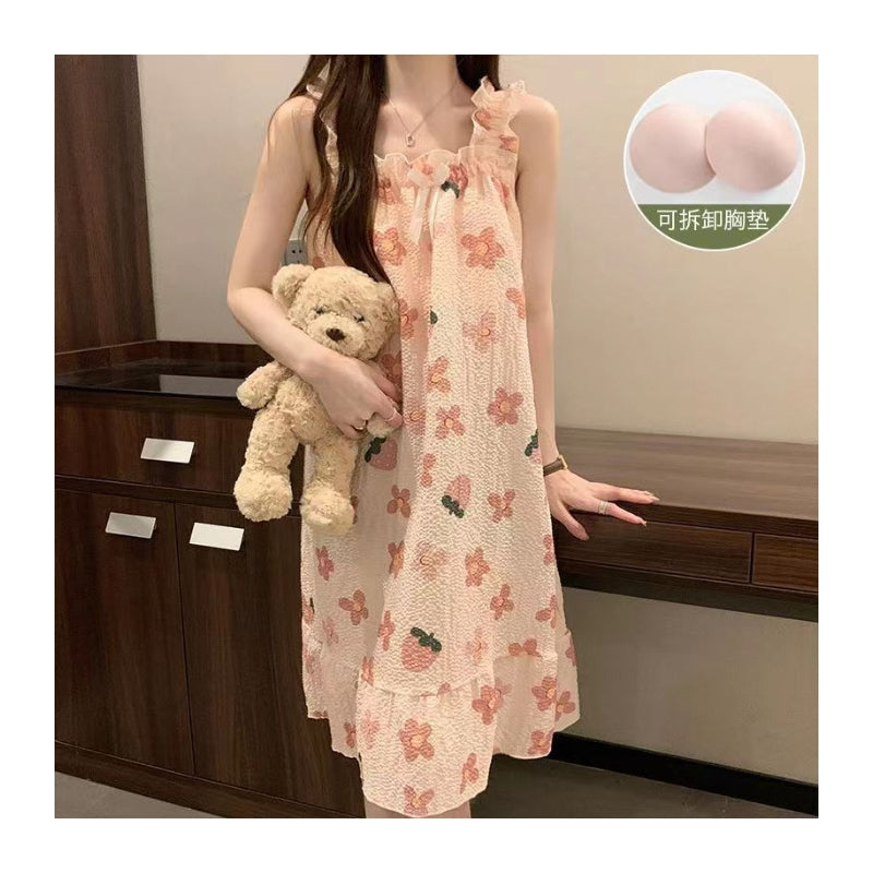 Women Fashion Floral Print Loose Nightgown