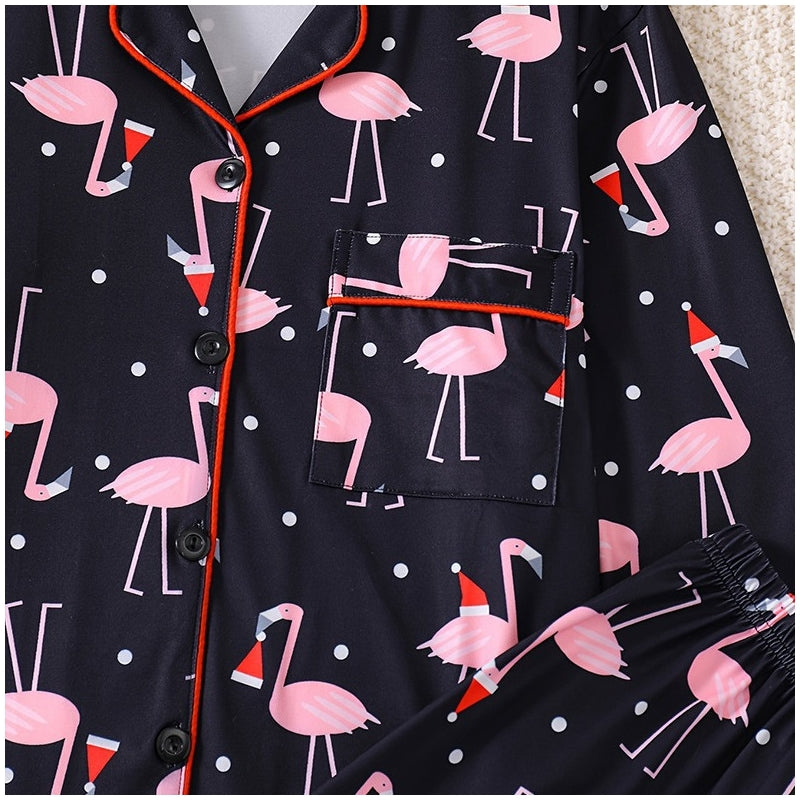 Women Fashion Flamingo Print Pajamas Two-Piece Set