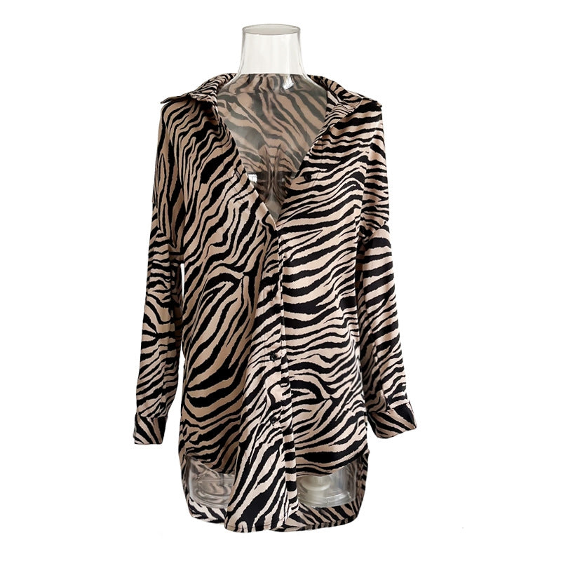 Women Fashion Sexy Leopard Printed Long Sleeve Home Pajamas