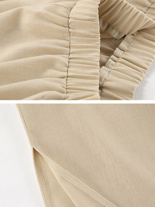 Loose Elasticity Solid Color Split-Joint Round-Neck Vest + High Waisted Split-Side Pants Two Pieces Set