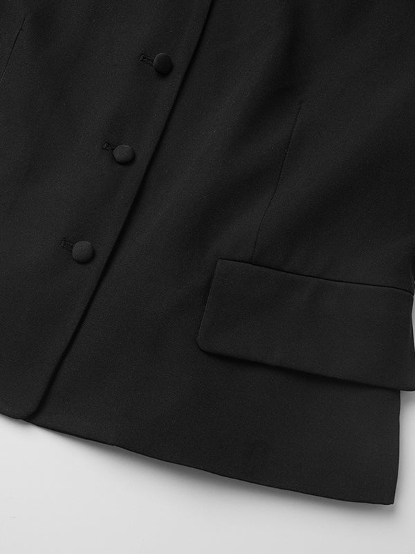 Solid Color Split-Joint Lapel Long Sleeves Blazer Suits + Pleated Mini Skirts Two Pieces Set