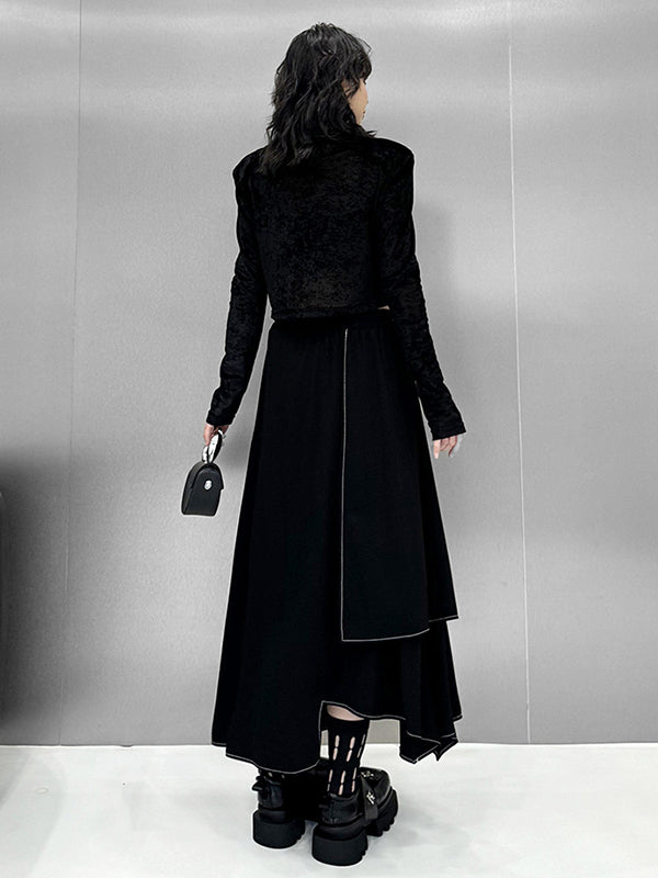 A-Line Irregularity Contrast Color Split-Joint Skirts Bottoms
