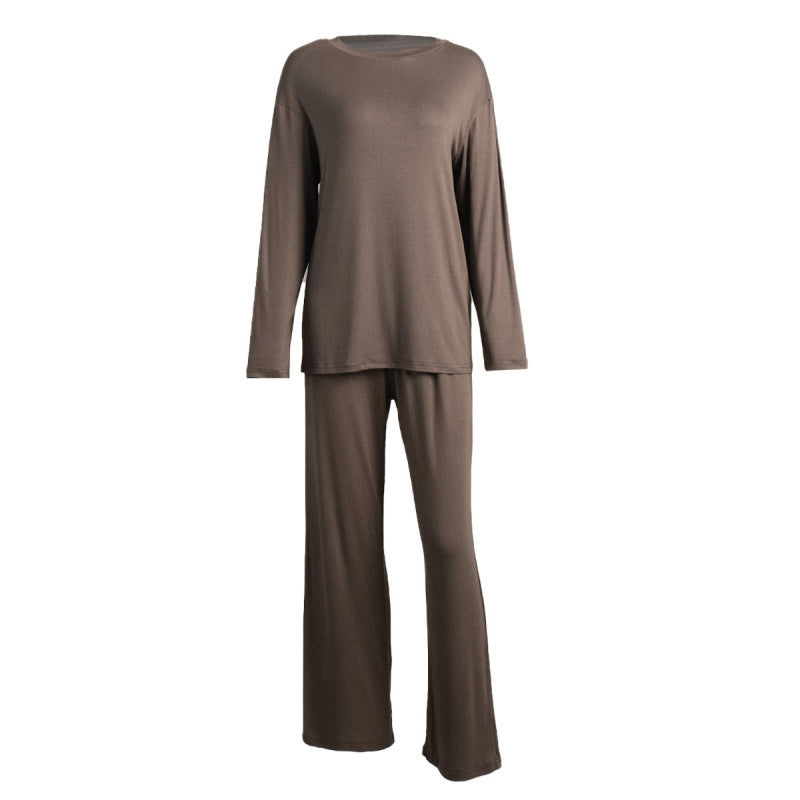 Women Fashion Casual Autumn And Winter Solid Color Round-Neck Long Sleeve Sweatshirt Loose Pants Pajamas Two-Piece Set