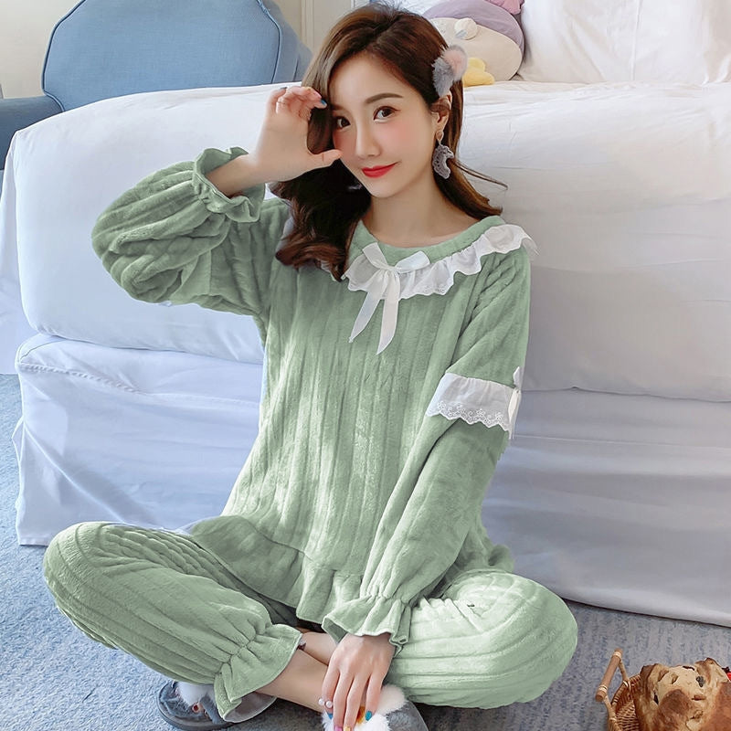 Winter Women Coral Fleece Pajamas Two-Piece Set