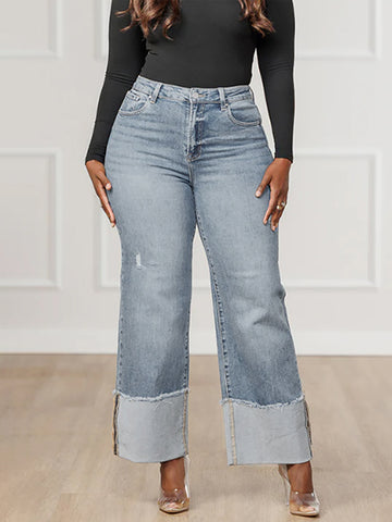 High Waisted Split-Joint Jean Pants Bottoms