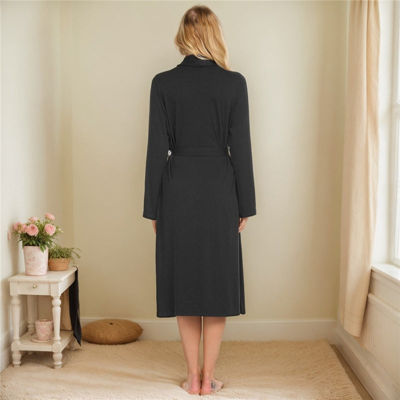 Women Fashion Casual Solid Color Long Sleeve Lace-Up Pajamas