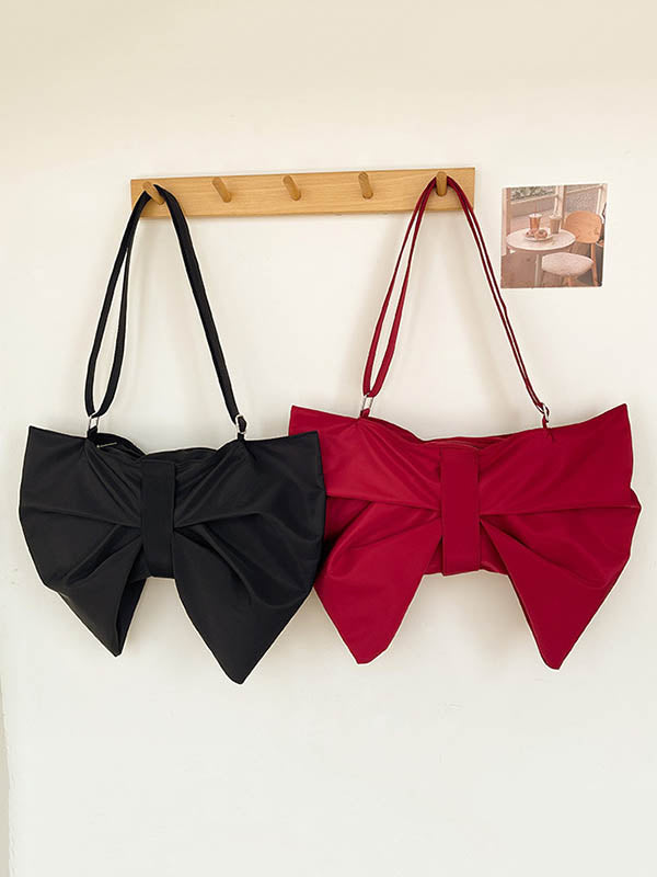 Bowknot Solid Color Zipper Shoulder Bags