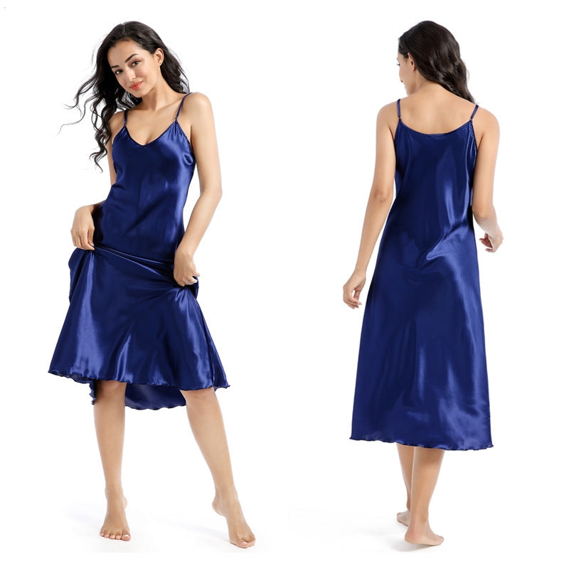 Women Sexy Solid Color Sling Nightgown