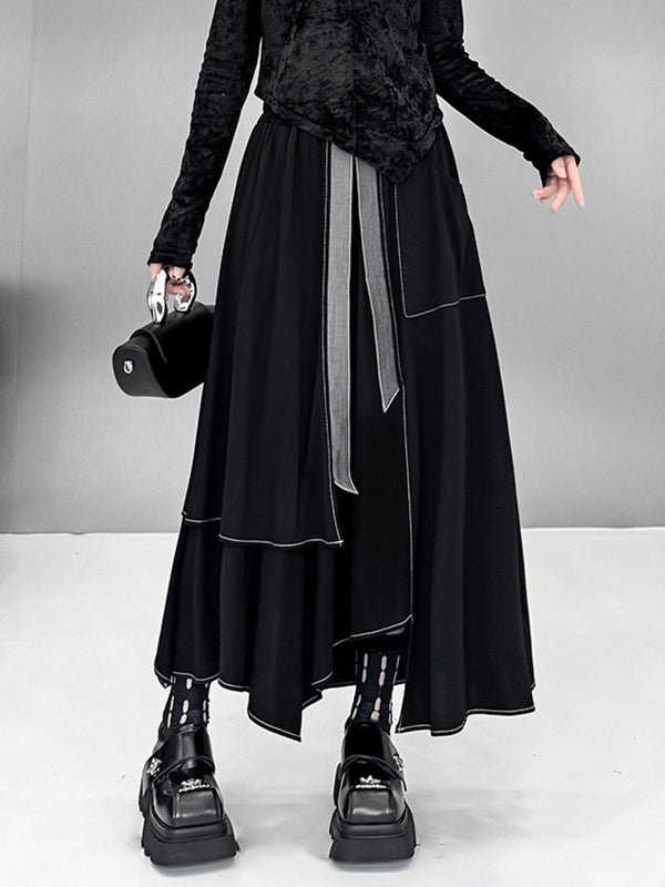 A-Line Irregularity Contrast Color Split-Joint Skirts Bottoms