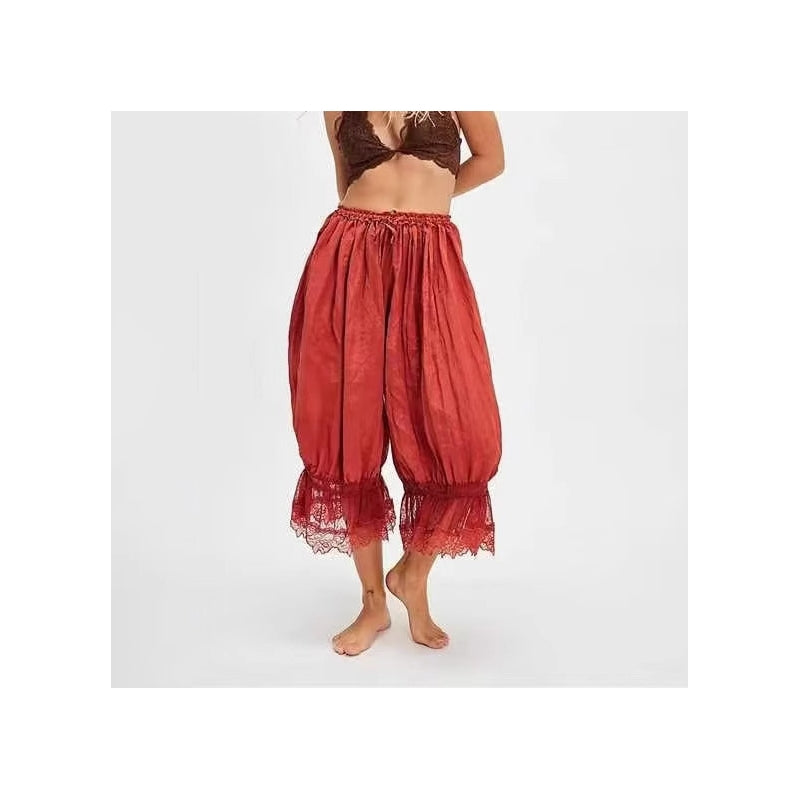 Women Fashion Elegant Lace Hollow-Out Lace-Up Pajamas Pants