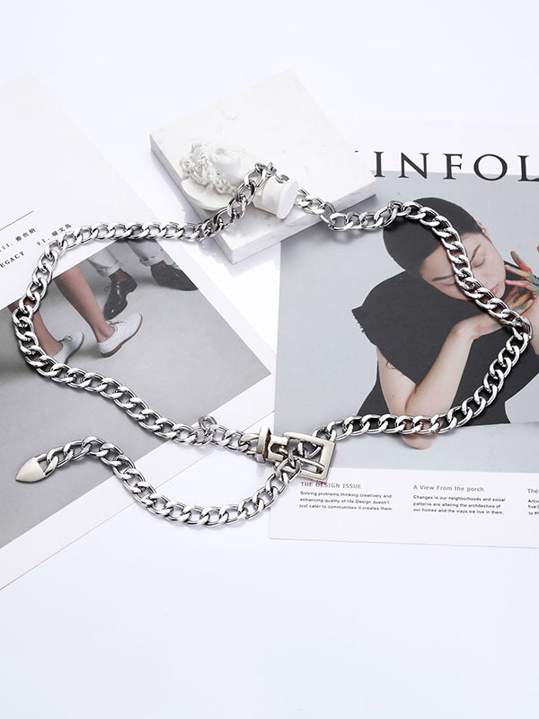 Buckle Chains Solid Color Belts