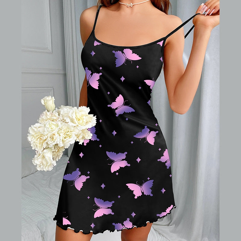 Women Gradient Butterfly-Print Sling Nightgown