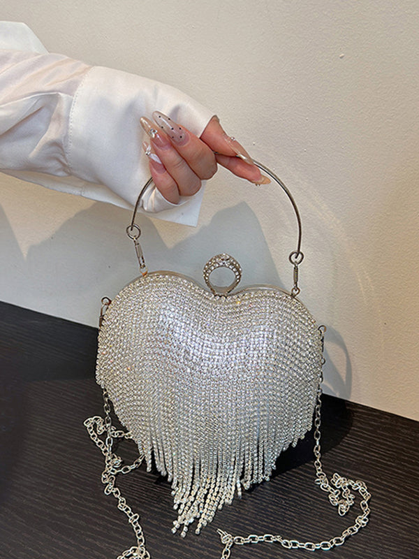 Heart Shape Shiny Tasseled Evening Bags & Clutches