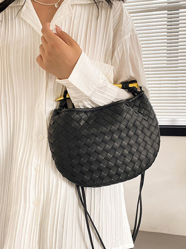 Geometric Split-Joint Woven Zipper Bags Handbags