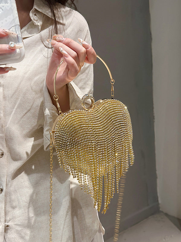 Heart Shape Shiny Tasseled Evening Bags & Clutches