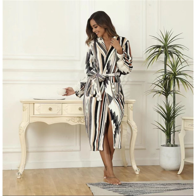 Women Fashion Casual Rainbow Star Python Print Lel Long Sleeve Nightgown