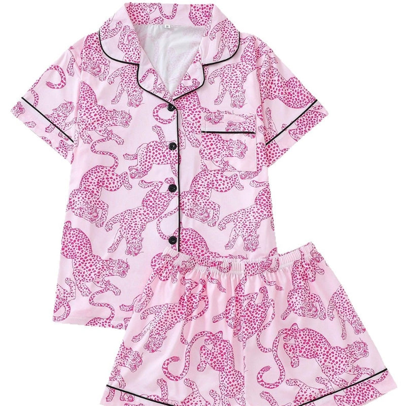 Women Pink Leopard Print Pajamas