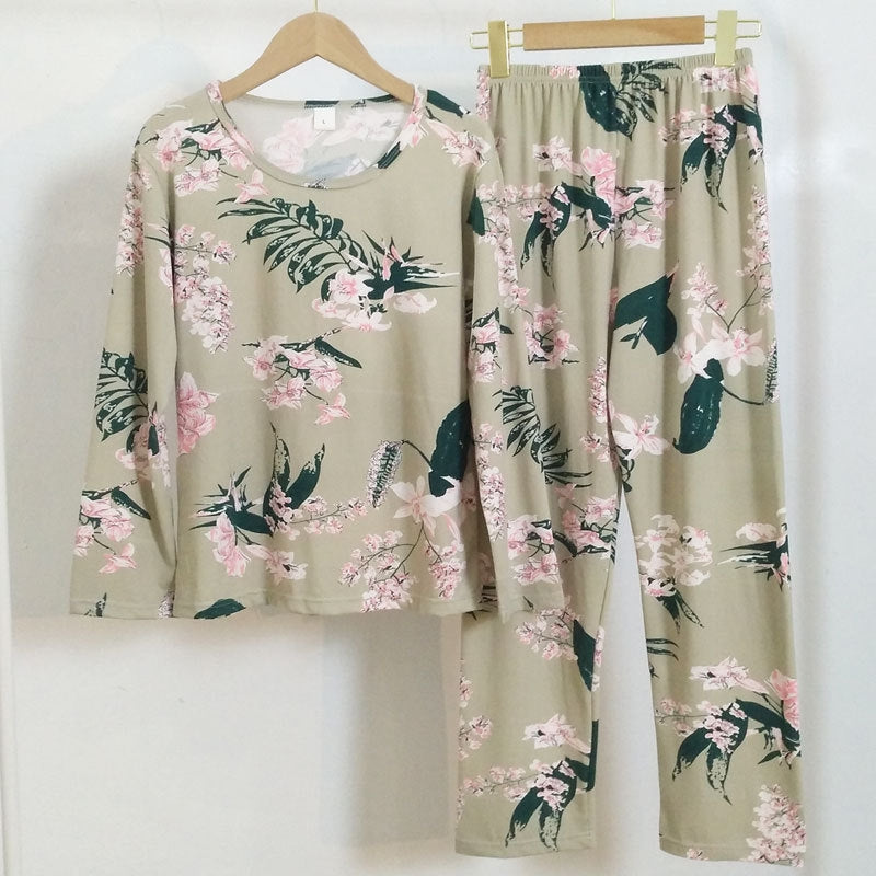 Women Fashion Casual Spring And Autumn Printed Round Neck Long Sleeve T-Shirt Loose Pants Pajamas Set
