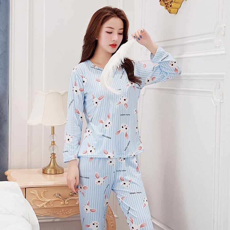 Women Fashion Casual Spring And Autumn Printed Round Neck Long Sleeve T-Shirt Loose Pants Pajamas Set
