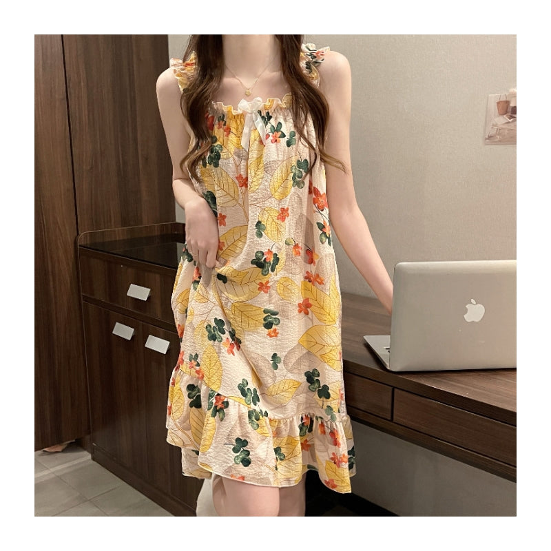 Women Fashion Floral Print Loose Nightgown