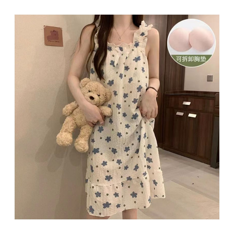 Women Fashion Floral Print Loose Nightgown