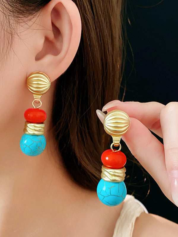 Contrast Color Geometric Drop Earrings