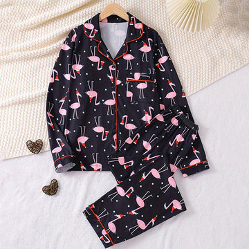 Women Fashion Flamingo Print Pajamas Two-Piece Set