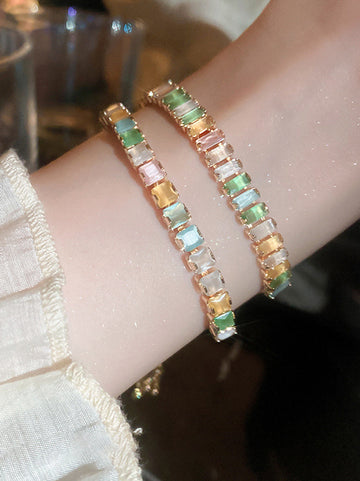 Adjustable Contrast Color Geometric Rhine Stones Bracelet Accessories