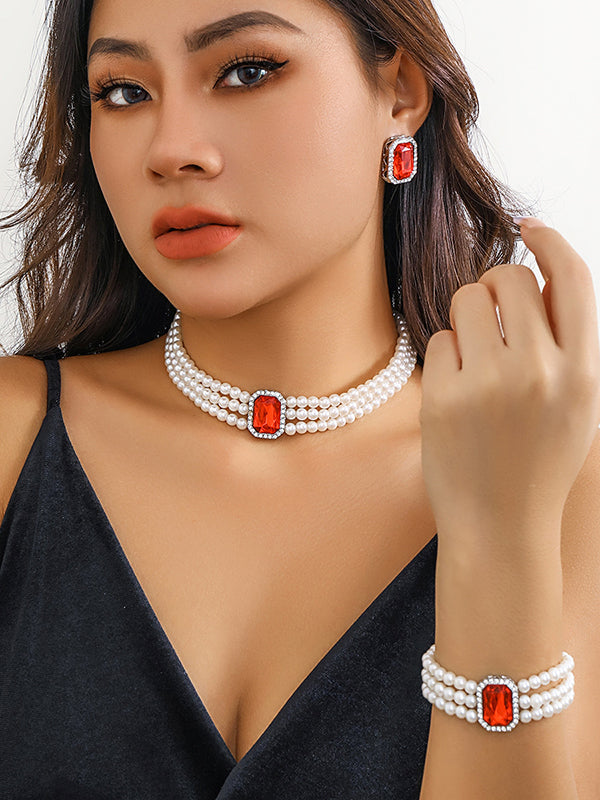 Geometric Layered Rhine Stones Bracelet Accessories + Necklaces Accessories + Earrings Accessories