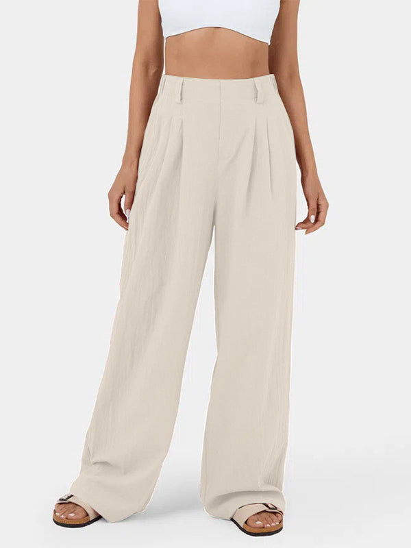 Loose Wide Leg Pleated Solid Color Split-Joint Pants Trousers