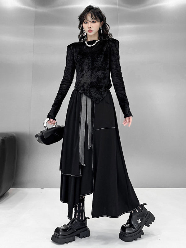A-Line Irregularity Contrast Color Split-Joint Skirts Bottoms