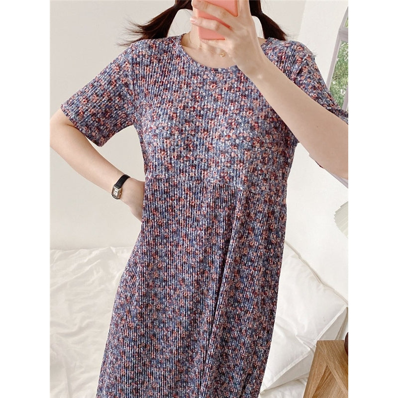 Women Fashion Casual Floral Printed Short Sleeve Loose Dress Pajamas