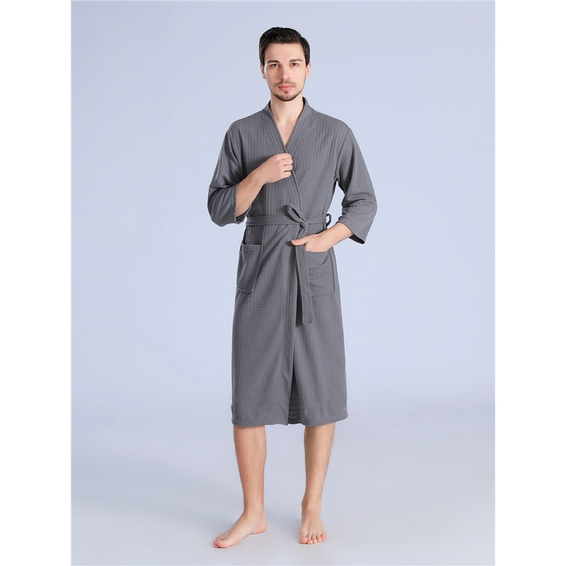 Fashion Casual Solid Color Waffle Thin Long-Sleeve Lace-Up Pajamas