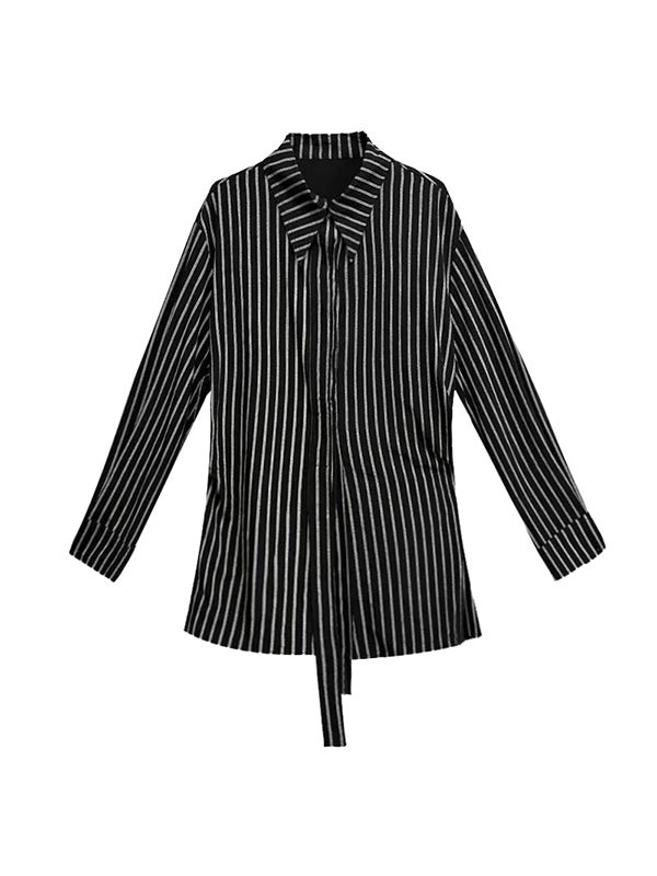 Long Sleeves Loose Striped Lapel Collar Blouses&Shirts Tops