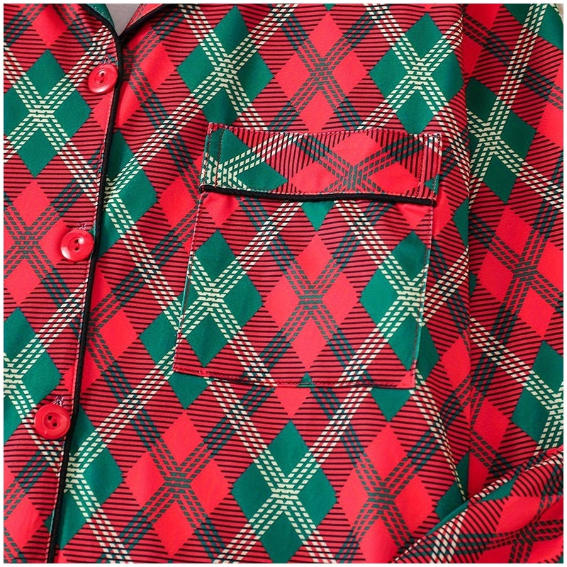 Christmas Women Fashion Plaid Print Pajamas Two-Piece Set