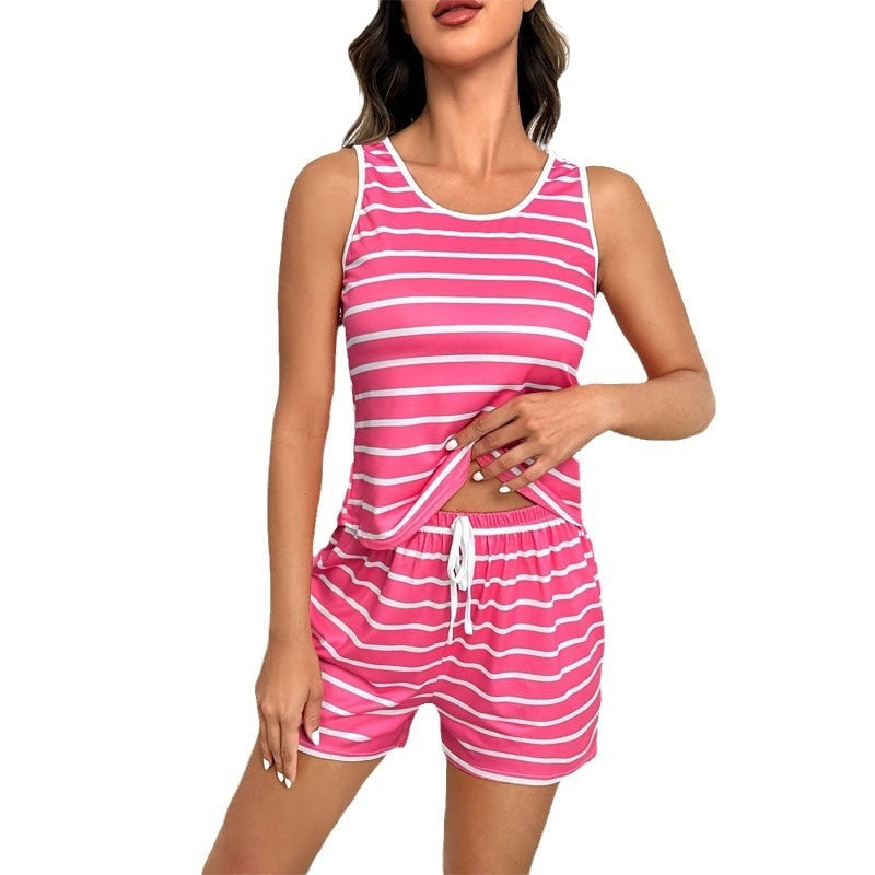 Women Casual Stripe Print Pajamas Two-Piece Set