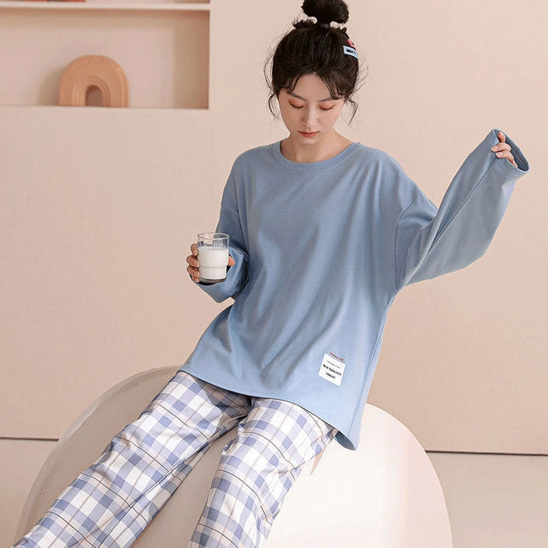 Women Fashion Casual Spring And Autumn Printed Round Neck Long Sleeve T-Shirt Loose Pants Pajamas Set