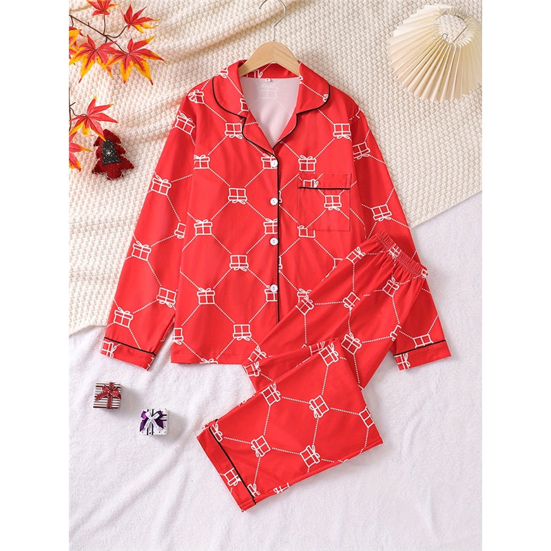Christmas Women Fashion Printed Loose Pajamas Two-Piece Set