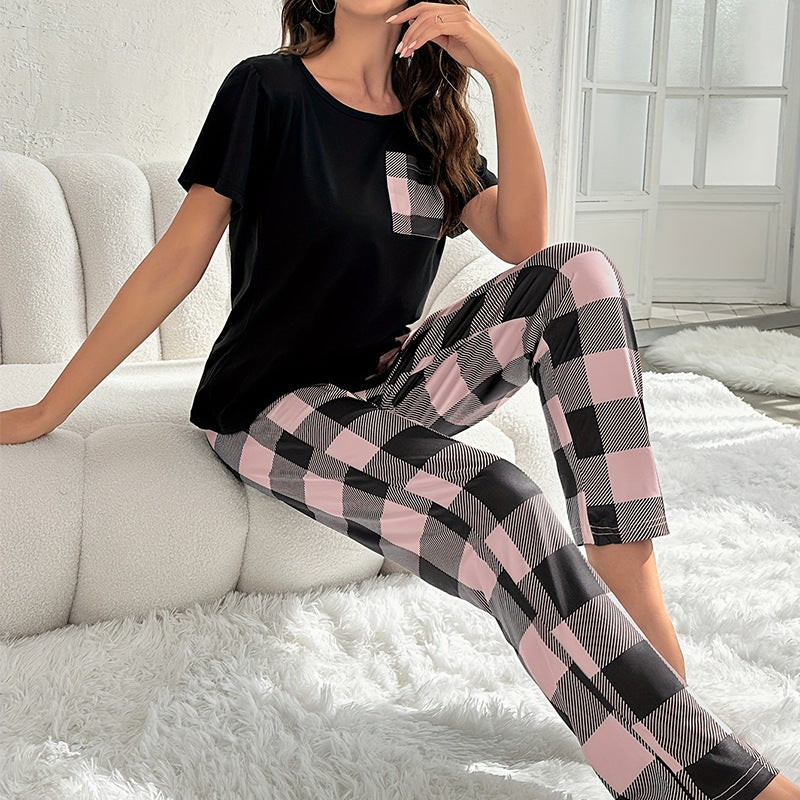 Women Casual Plaid Pajamas Two-Piece Set