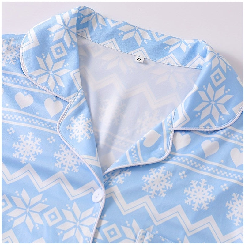 Women Fashion Snowflake Print Pajamas Two-Piece Set