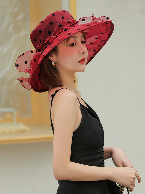 Flower Shape Gauze Polka Dot See-Through Split-Joint Sun Hat