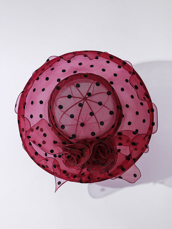 Flower Shape Gauze Polka Dot See-Through Split-Joint Sun Hat