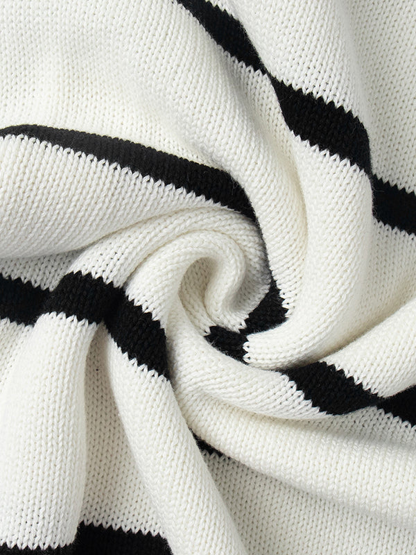 Long Sleeves Loose Split-Joint Striped V-Neck Cardigan Tops