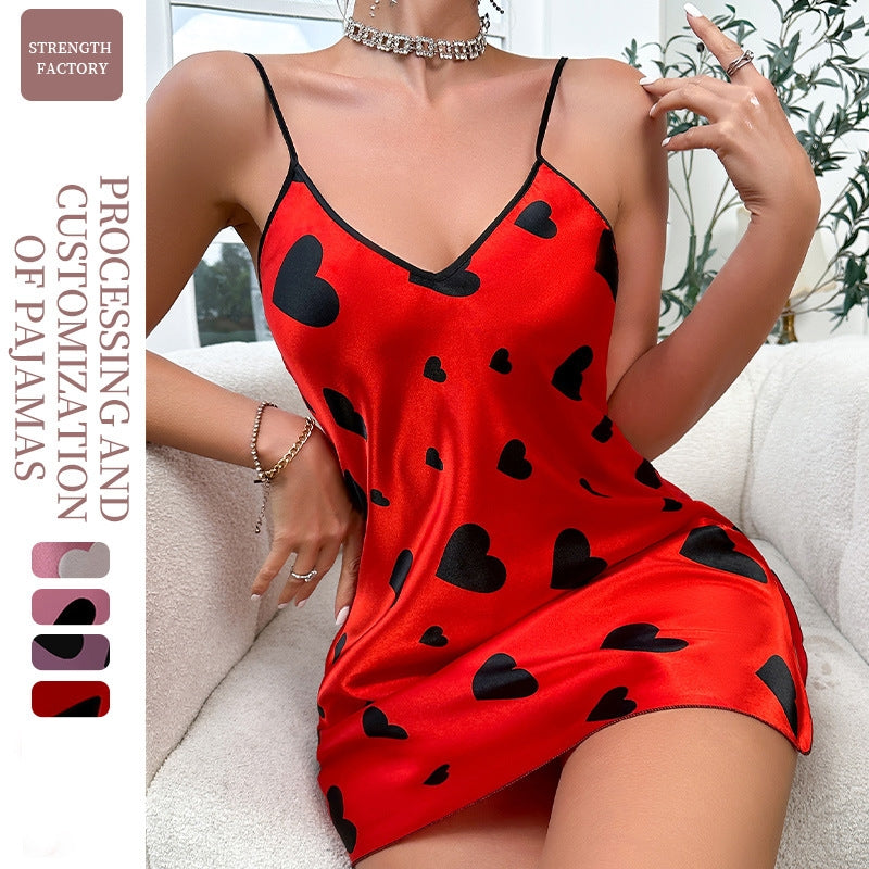 Women Sexy Heart Print Sling Pajamas