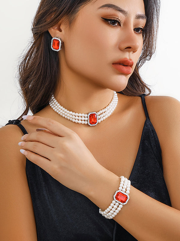 Geometric Layered Rhine Stones Bracelet Accessories + Necklaces Accessories + Earrings Accessories