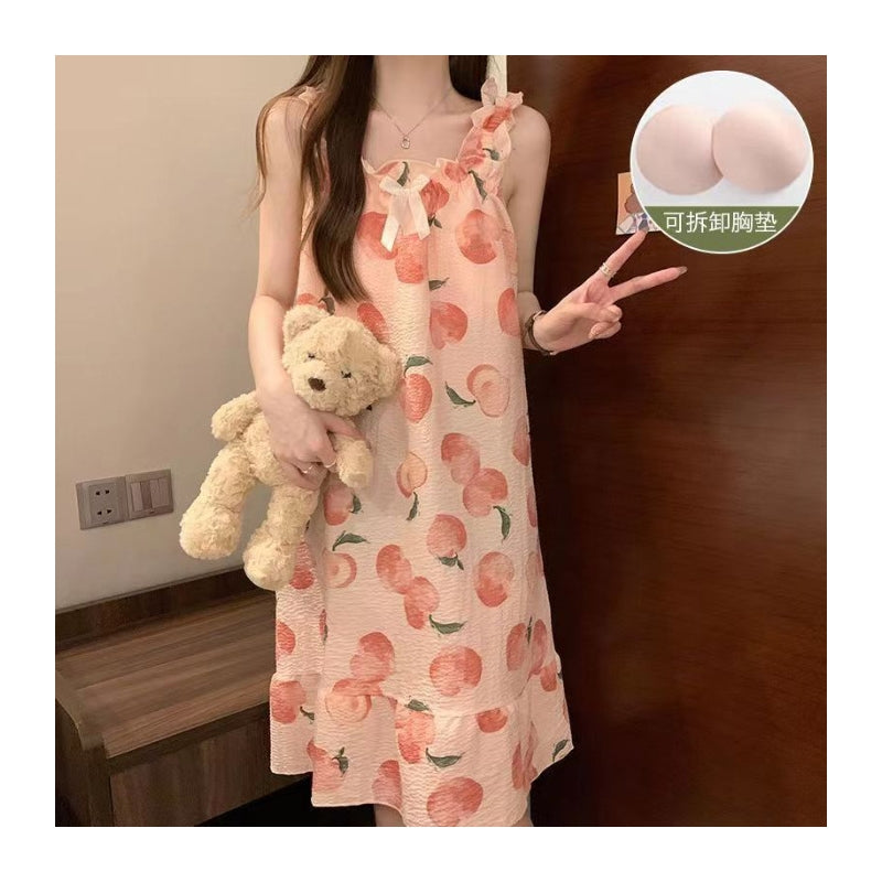 Women Fashion Floral Print Loose Nightgown