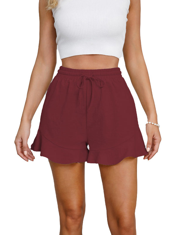 Loose Wide Leg Drawstring Elasticity Solid Color Split-Joint Shorts
